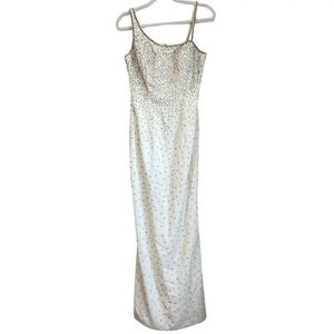 JE MATADI by Sean Mehta White Formal Evening Gown One Shoulder Beaded Size XS